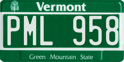 VT license plate PML958