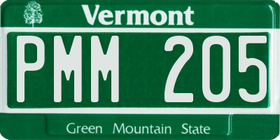 VT license plate PMM205