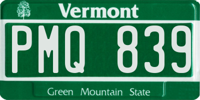VT license plate PMQ839
