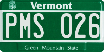 VT license plate PMS026