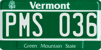 VT license plate PMS036
