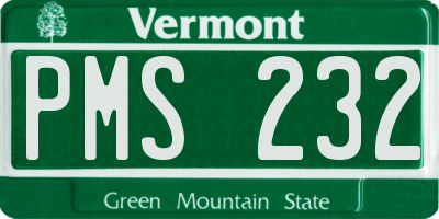 VT license plate PMS232