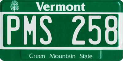 VT license plate PMS258