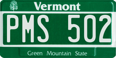 VT license plate PMS502