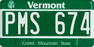 VT license plate PMS674