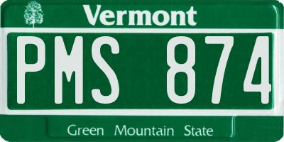 VT license plate PMS874
