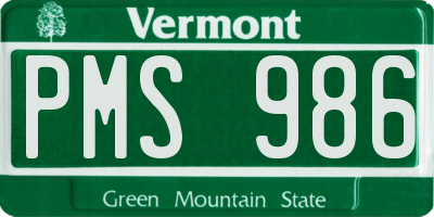 VT license plate PMS986