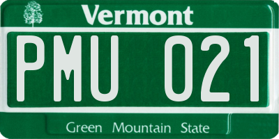 VT license plate PMU021
