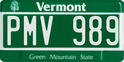 VT license plate PMV989