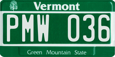 VT license plate PMW036