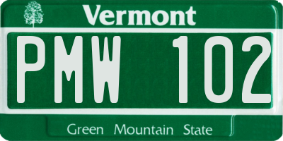VT license plate PMW102