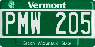 VT license plate PMW205