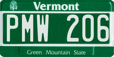 VT license plate PMW206