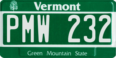 VT license plate PMW232