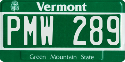 VT license plate PMW289