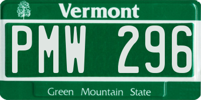 VT license plate PMW296