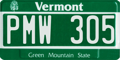VT license plate PMW305
