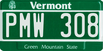 VT license plate PMW308