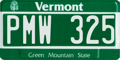 VT license plate PMW325