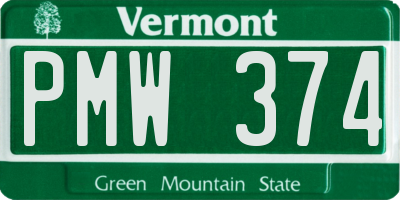 VT license plate PMW374