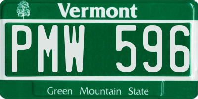 VT license plate PMW596