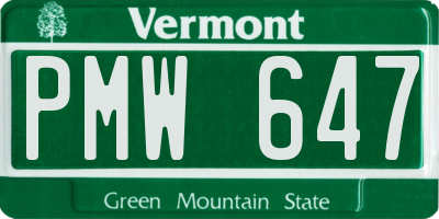 VT license plate PMW647