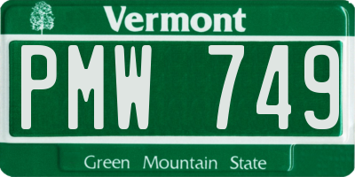 VT license plate PMW749