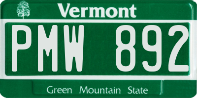 VT license plate PMW892