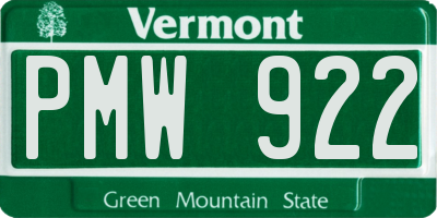 VT license plate PMW922