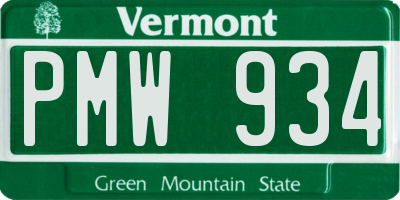 VT license plate PMW934