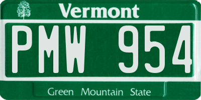 VT license plate PMW954