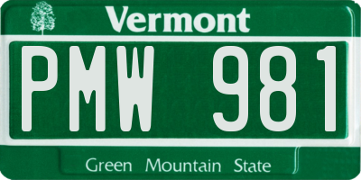 VT license plate PMW981