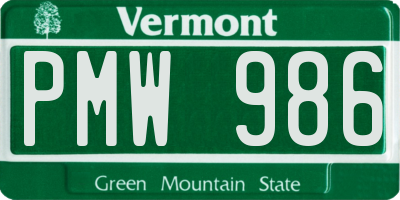 VT license plate PMW986
