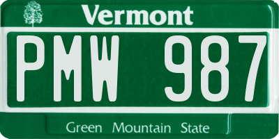VT license plate PMW987