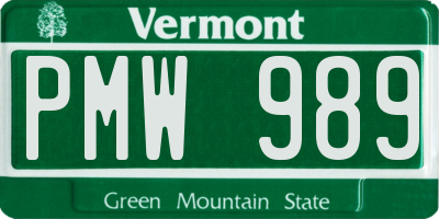 VT license plate PMW989