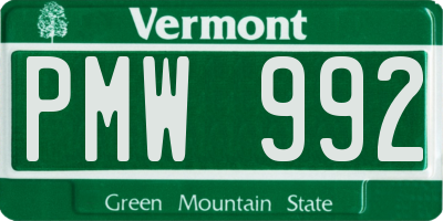 VT license plate PMW992