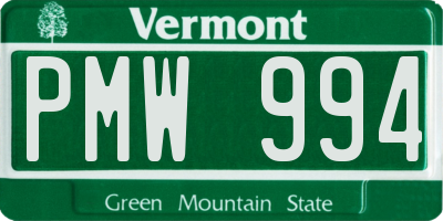VT license plate PMW994