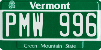 VT license plate PMW996