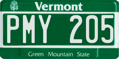 VT license plate PMY205