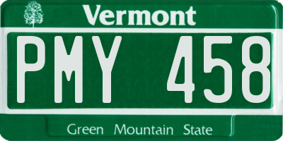 VT license plate PMY458