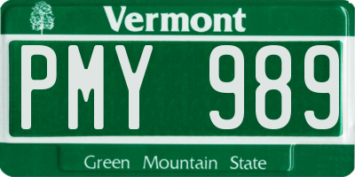 VT license plate PMY989