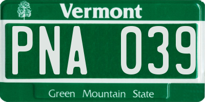 VT license plate PNA039