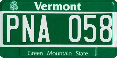 VT license plate PNA058