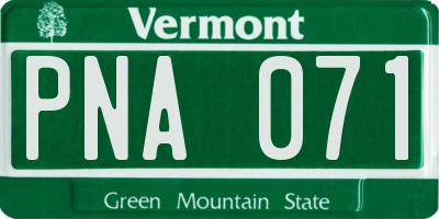VT license plate PNA071