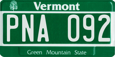 VT license plate PNA092