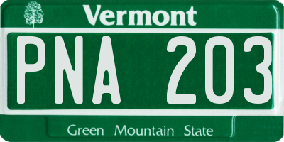 VT license plate PNA203