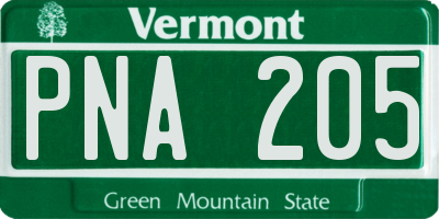 VT license plate PNA205