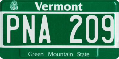 VT license plate PNA209