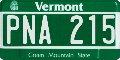 VT license plate PNA215