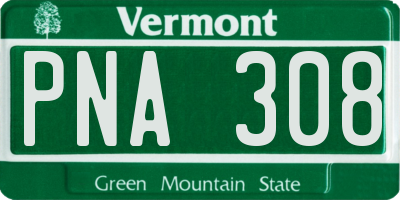 VT license plate PNA308